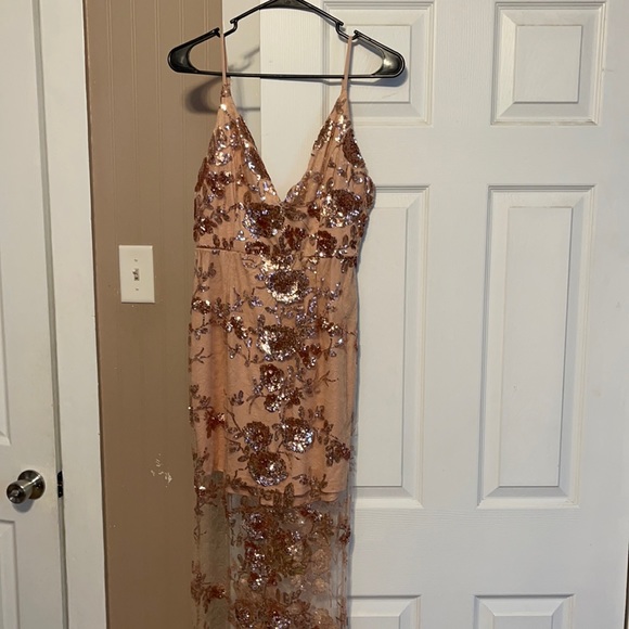 Rose Gold Sequin Overlay Dress - Picture 3 of 7